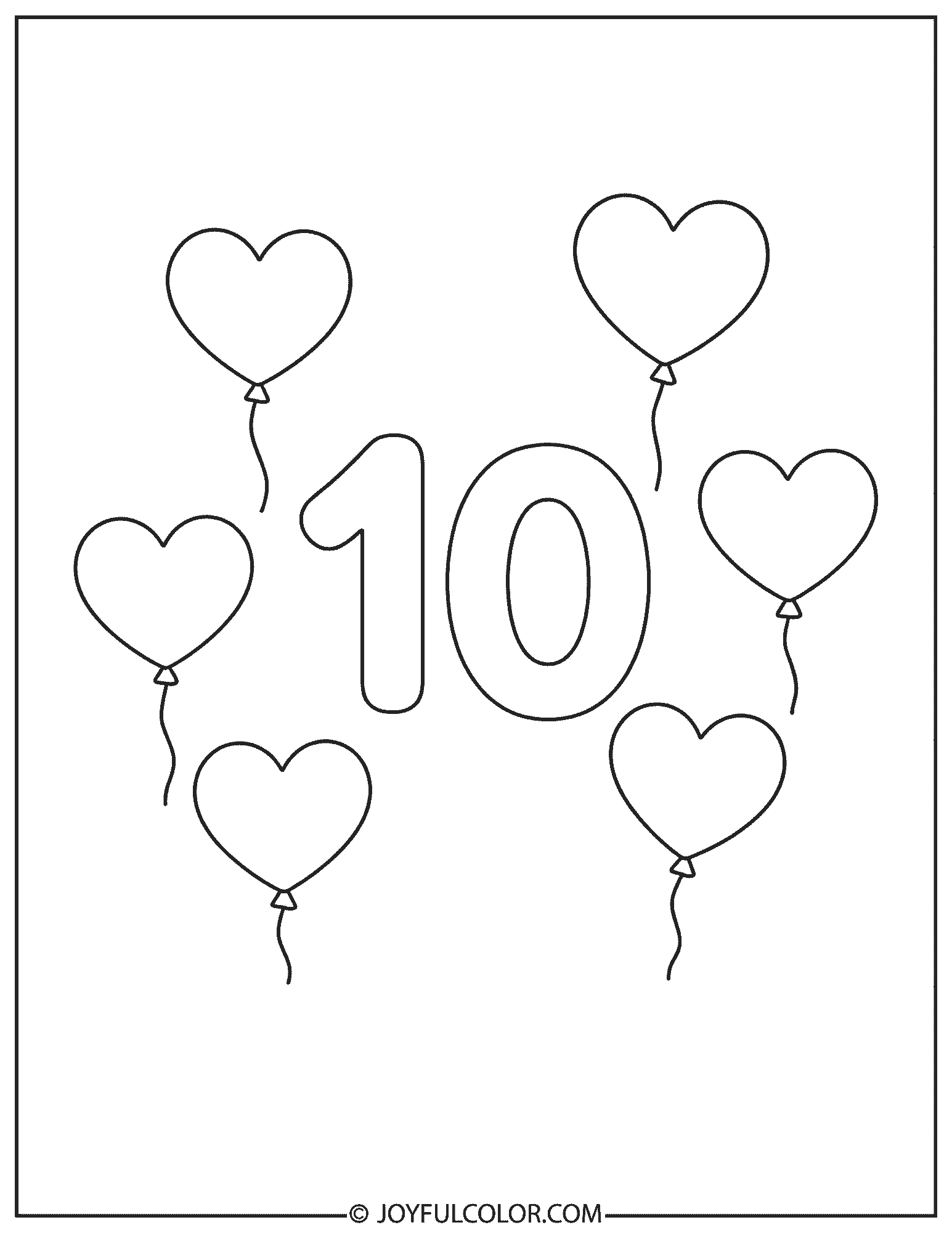 Birthday Balloons 10 Coloring Page