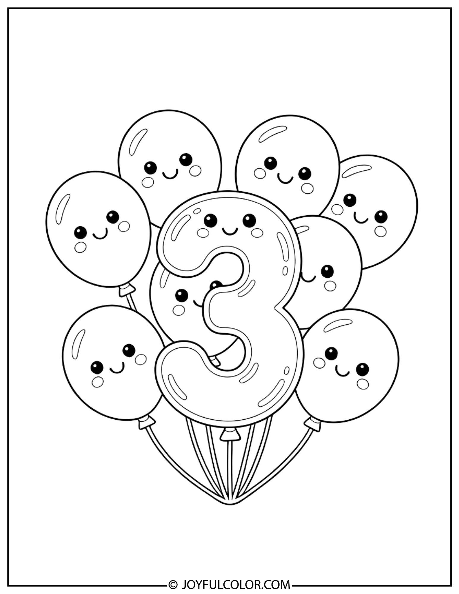 Birthday Balloons Number 3 Coloring Page