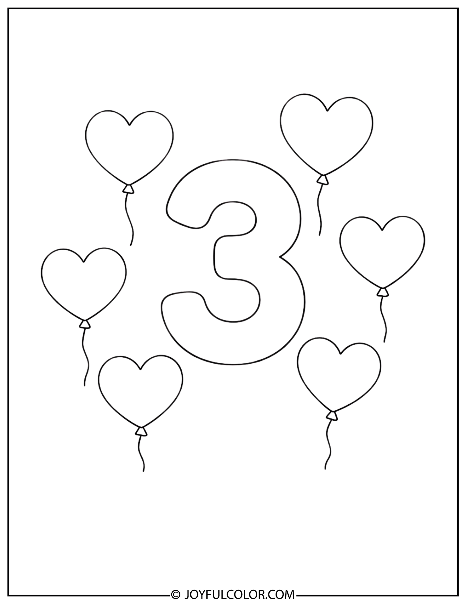Birthday Balloons Number 3 Coloring Page