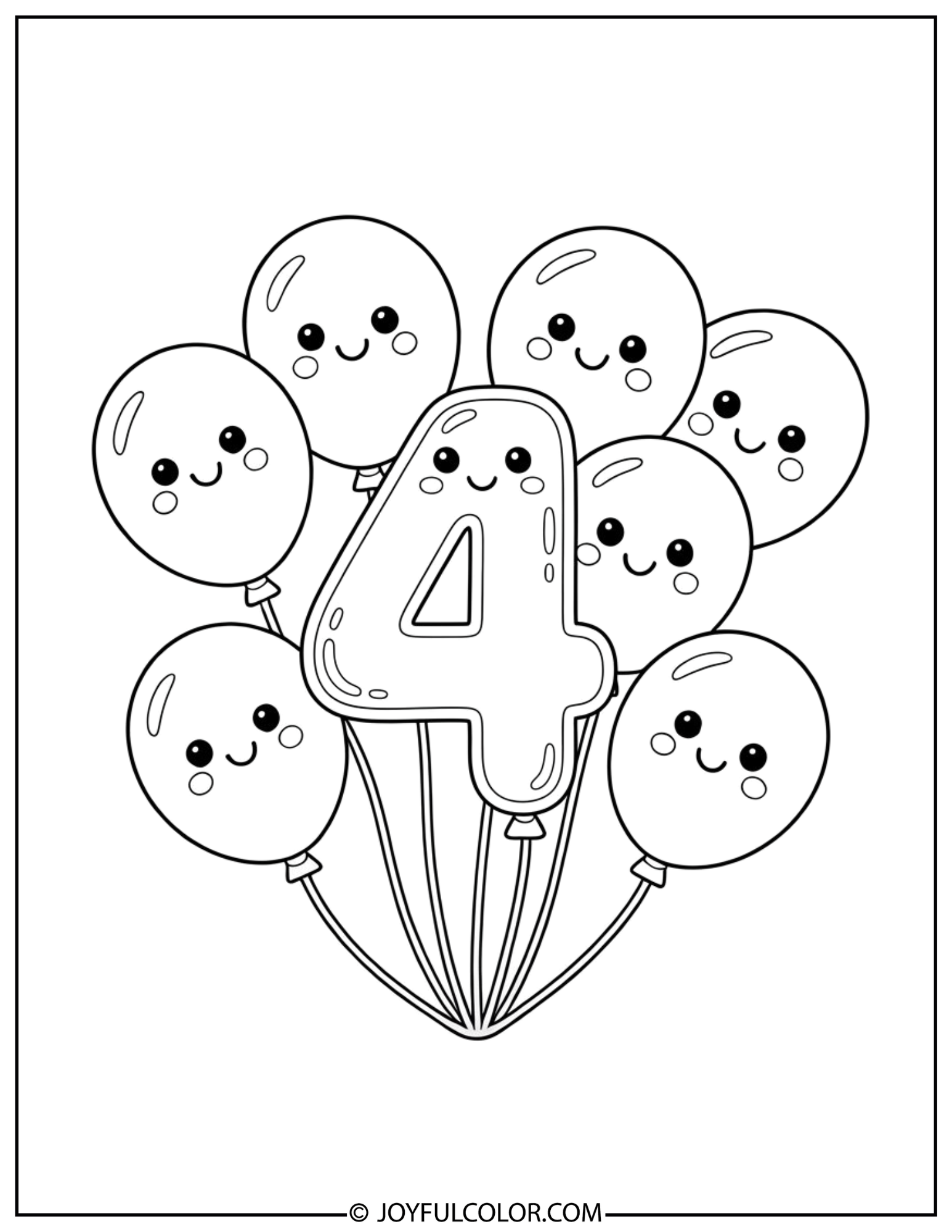 Birthday Balloons Number 4 Coloring Page