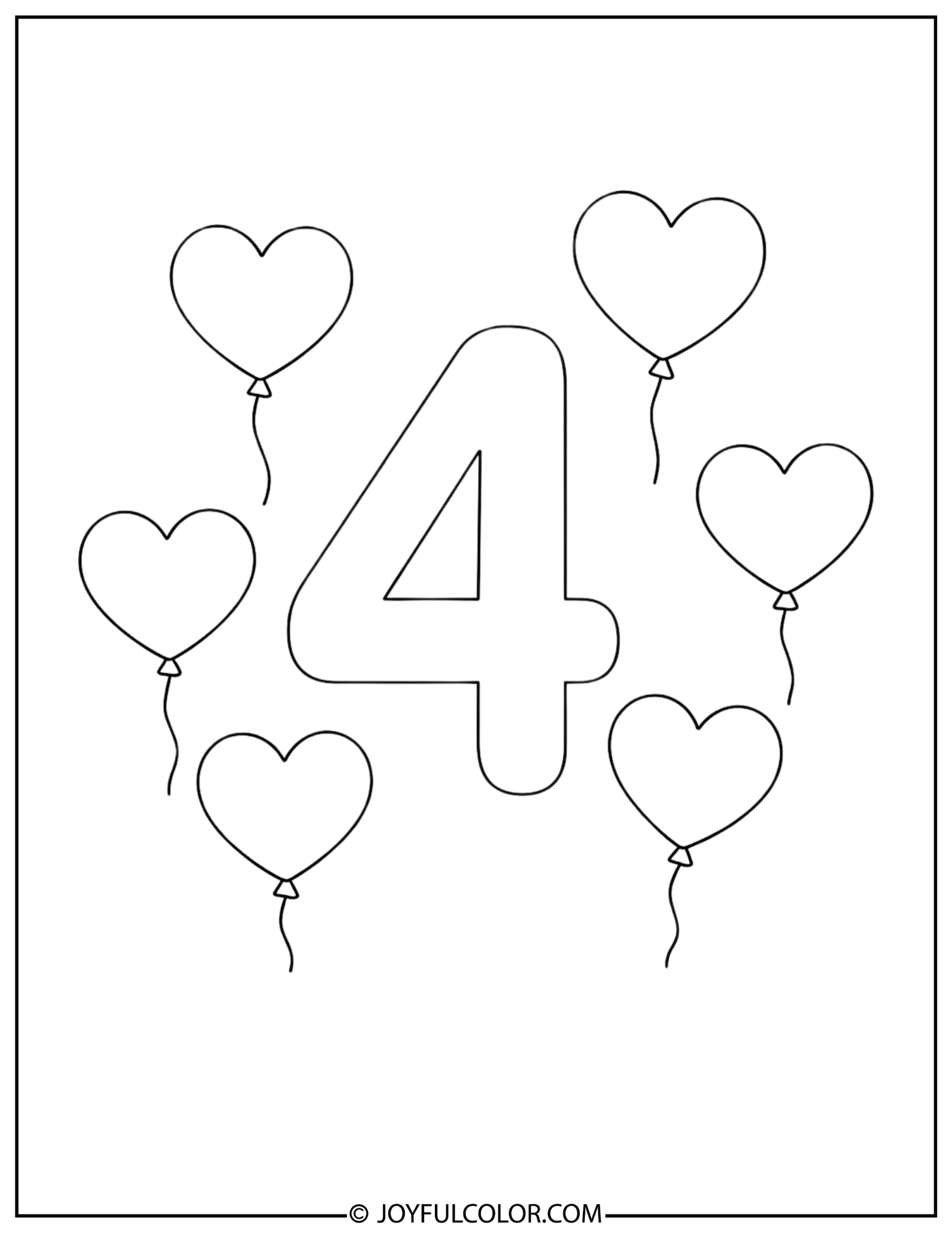 Birthday Balloons Number 4 Coloring Page