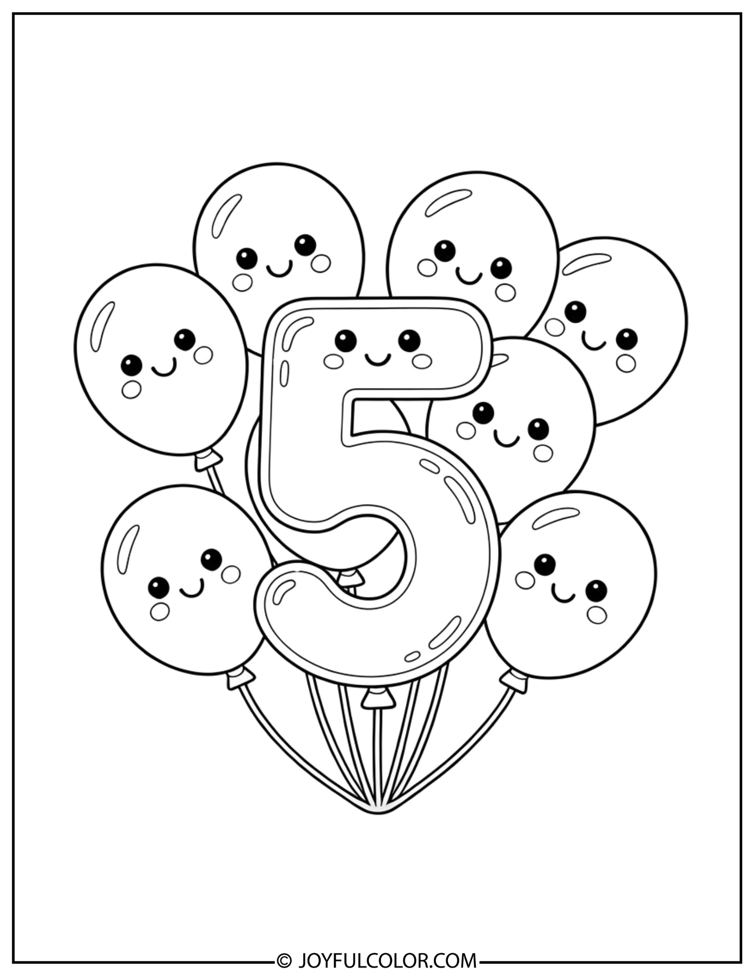 Birthday Balloons Number 5 Coloring Page 2