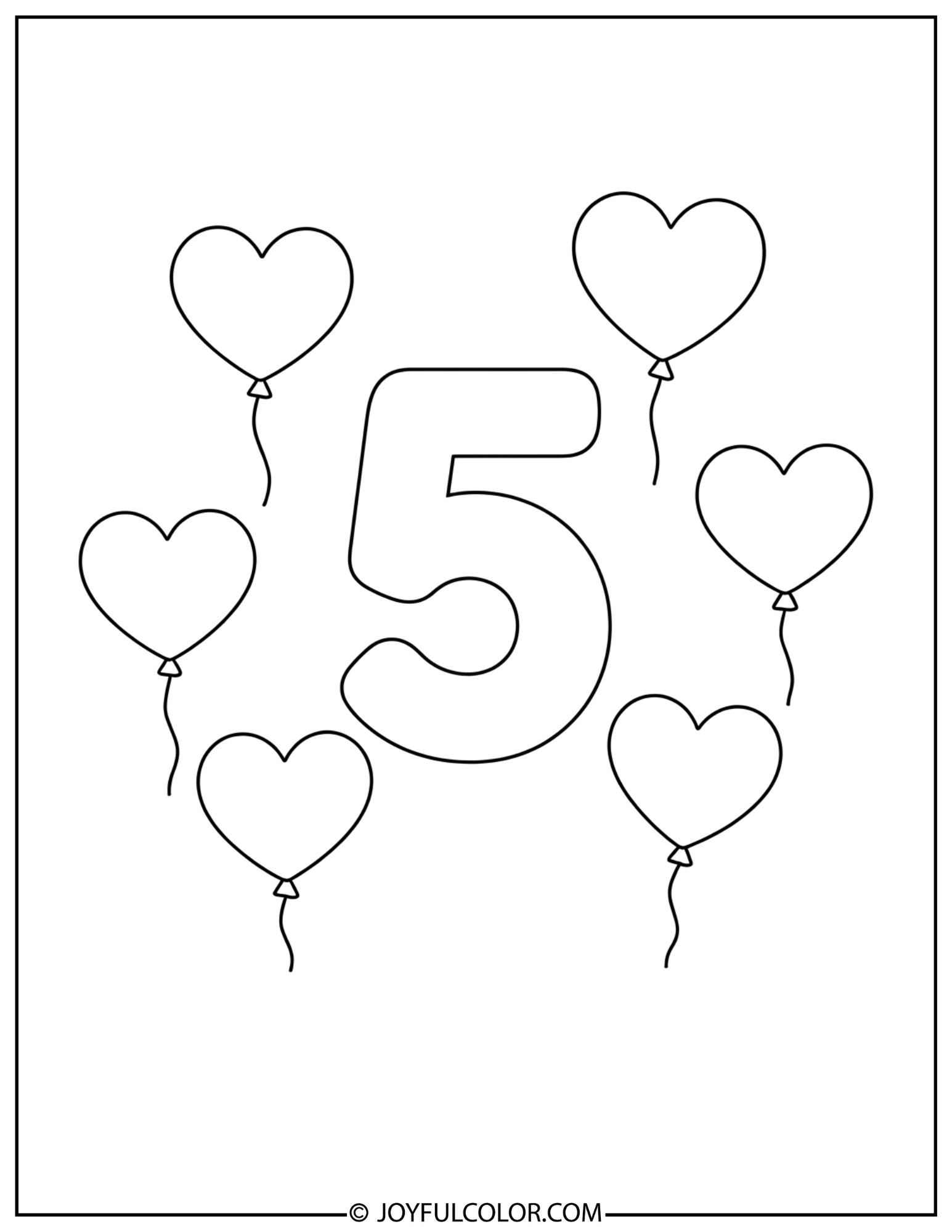 Birthday Balloons Number 5 Coloring Page