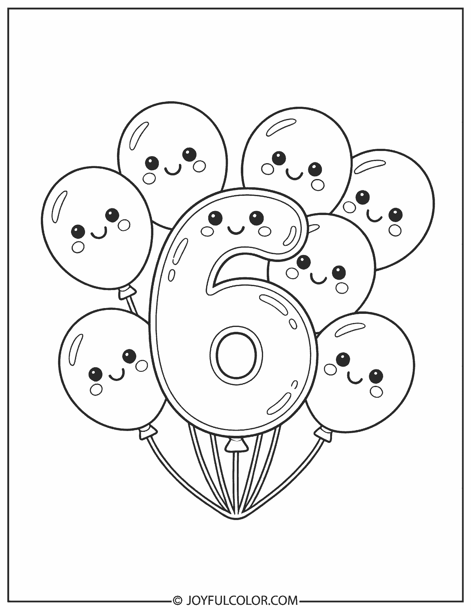 6th Birthday Balloons Coloring Page
