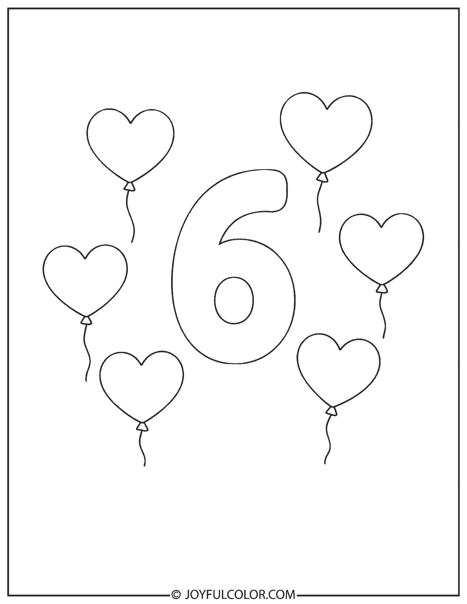 6th Birthday Balloons Coloring Page