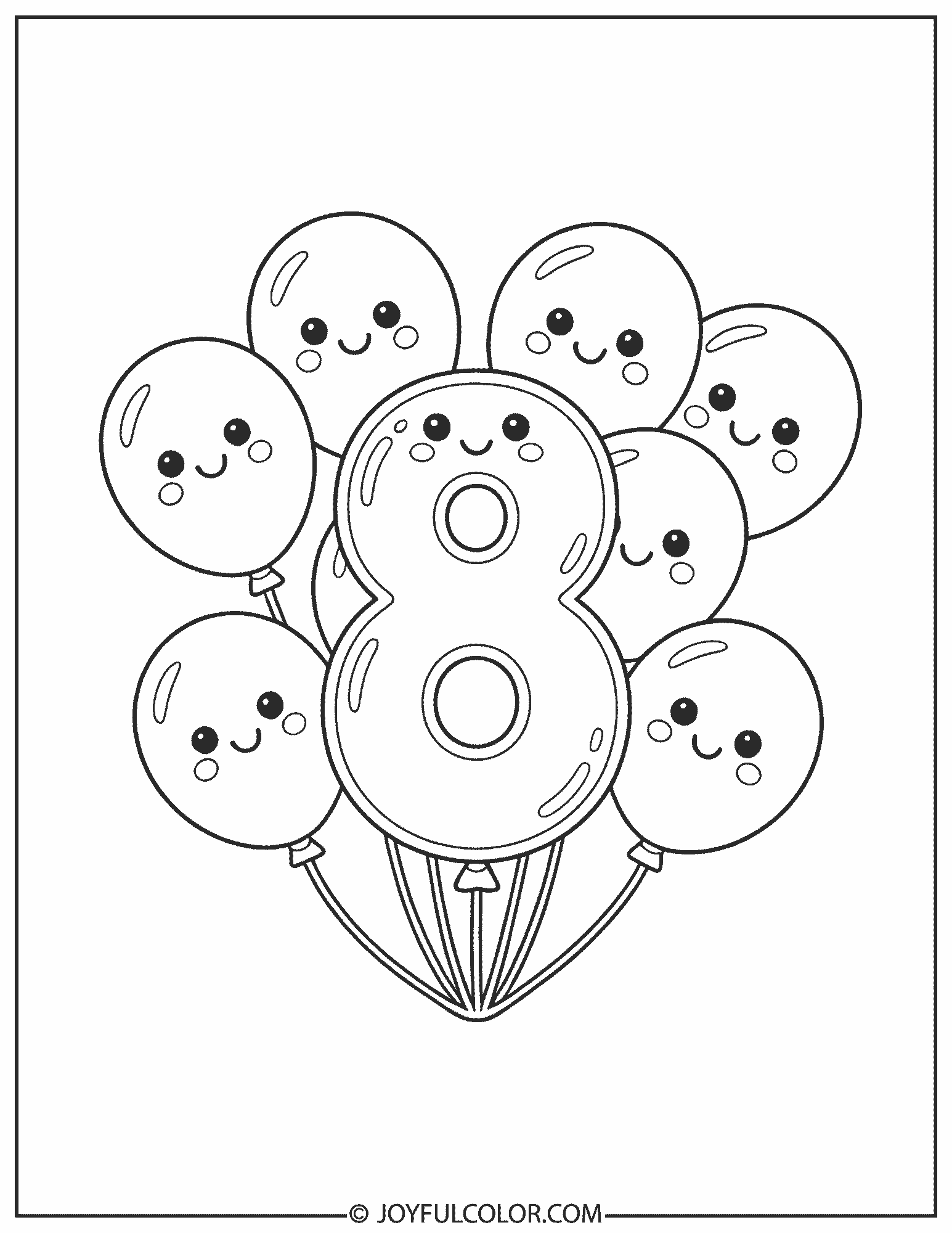 Birthday Balloons Number 8 Coloring Page
