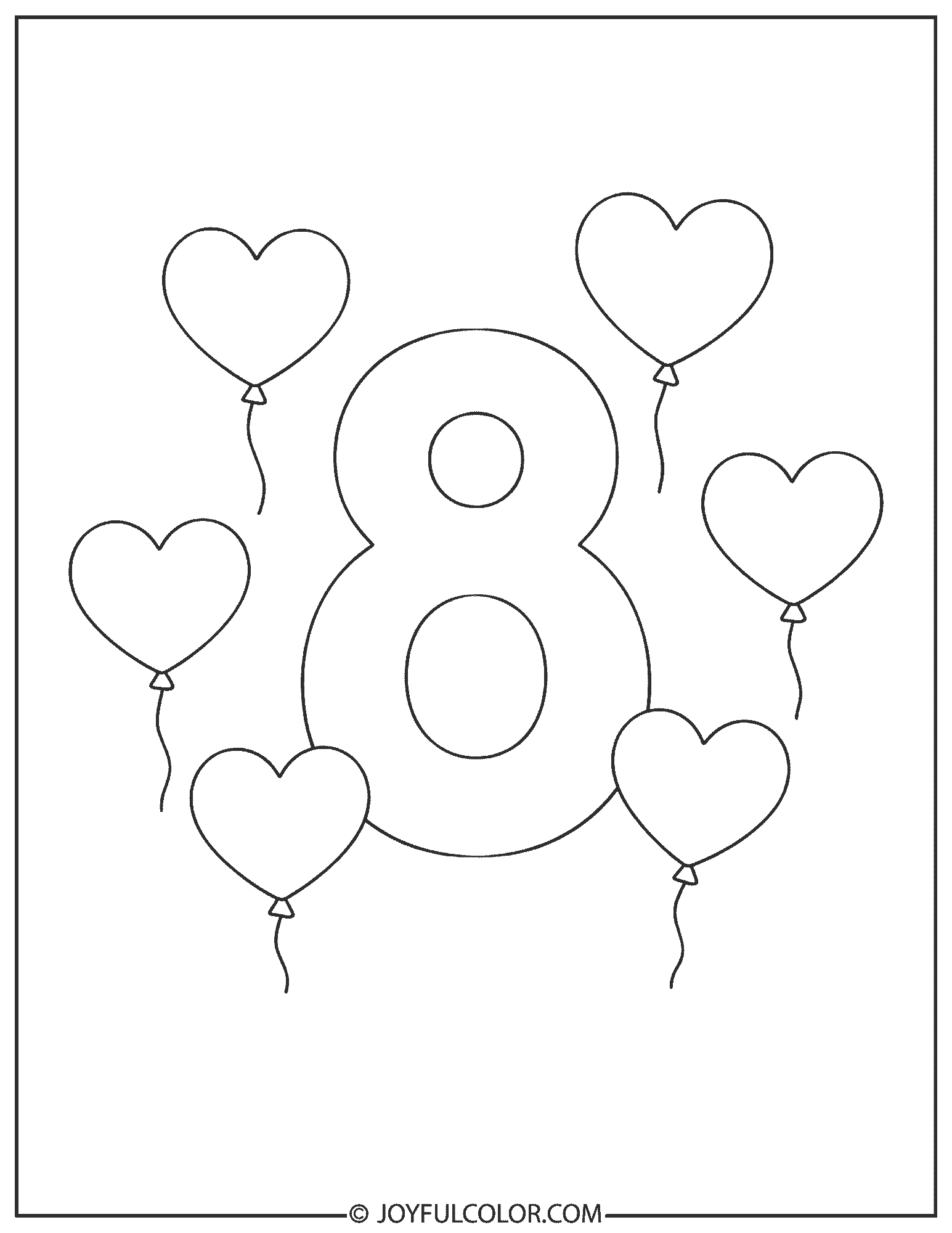 Birthday Balloons Number 8 Coloring Page