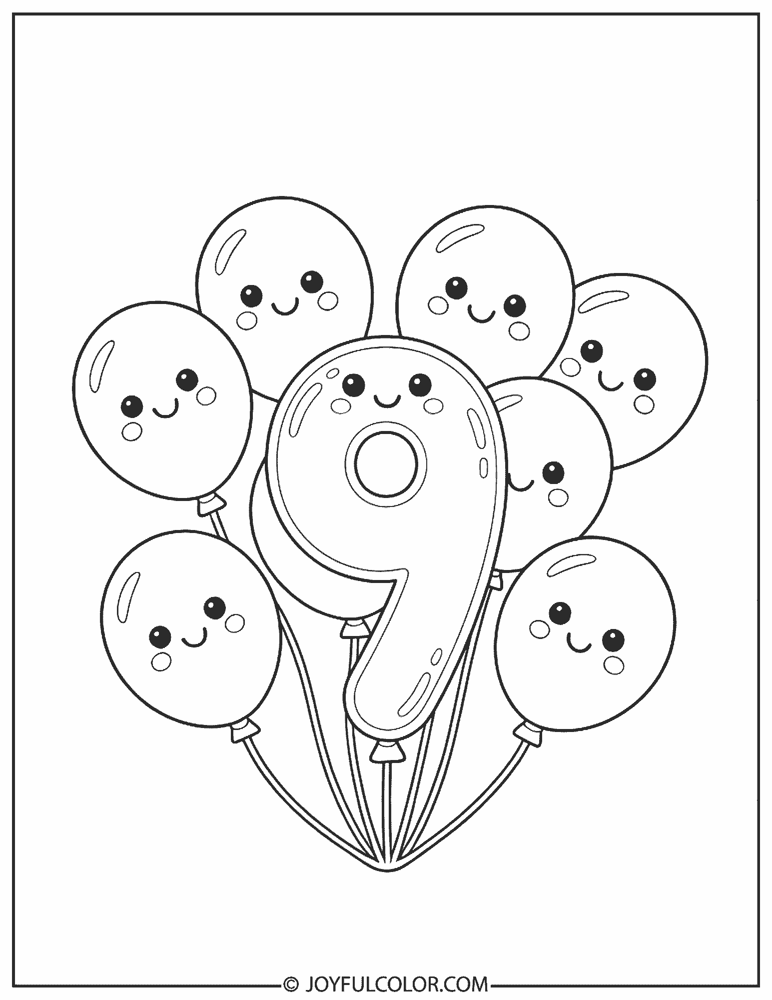 Birthday Balloons Number 9 Coloring Page