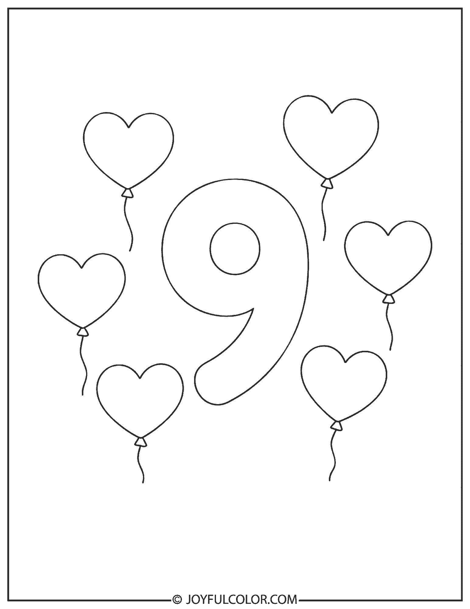 Birthday Balloons Number 9 Coloring Page