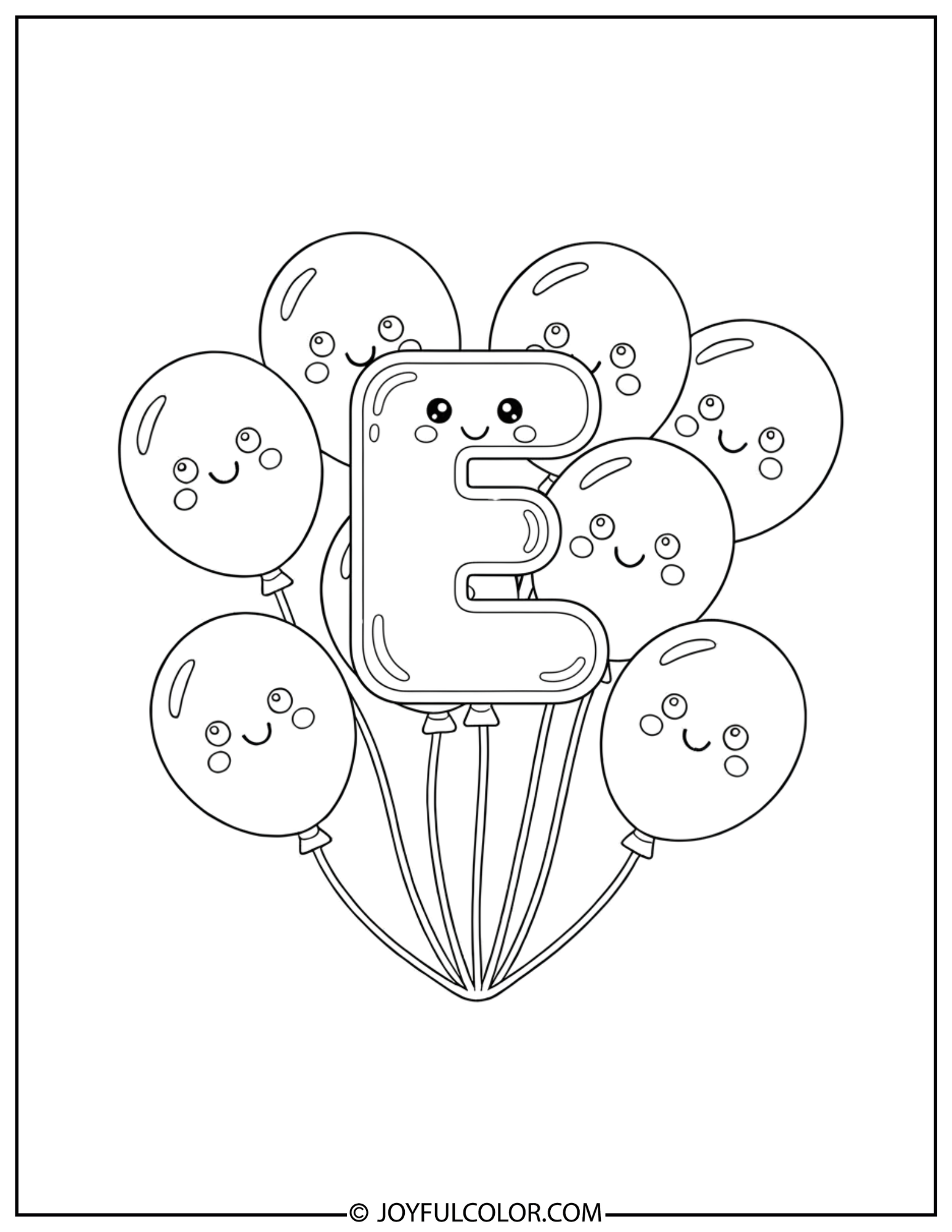 Party Balloons Letter E Coloring Sheet