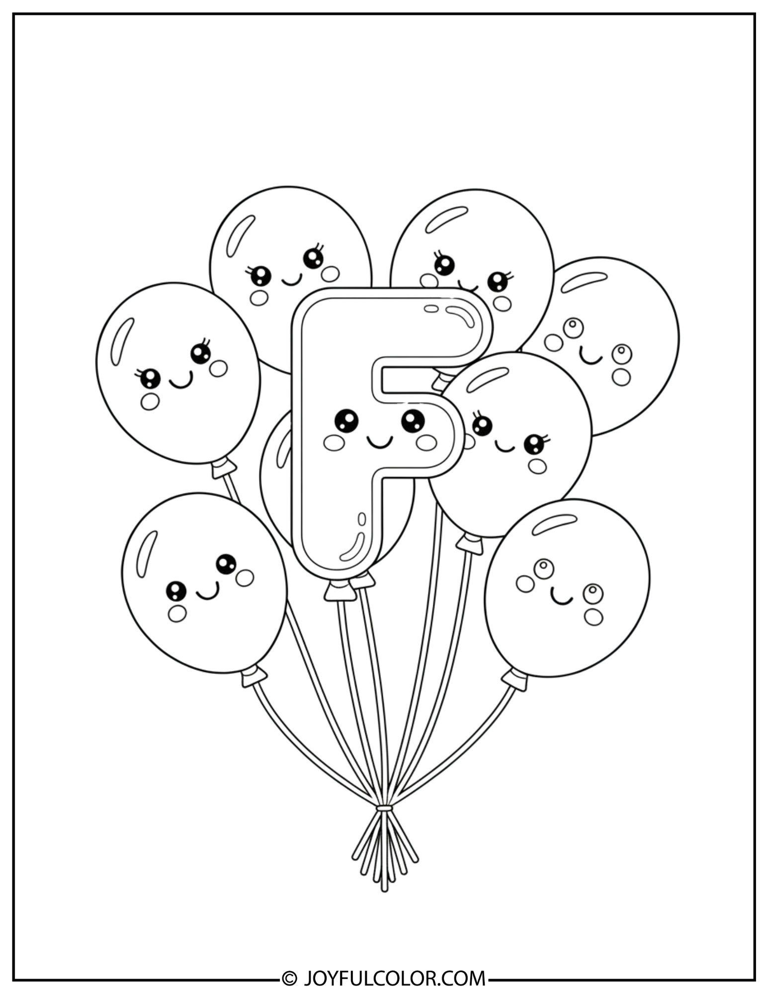 Birthday Balloons Letter F Coloring Page