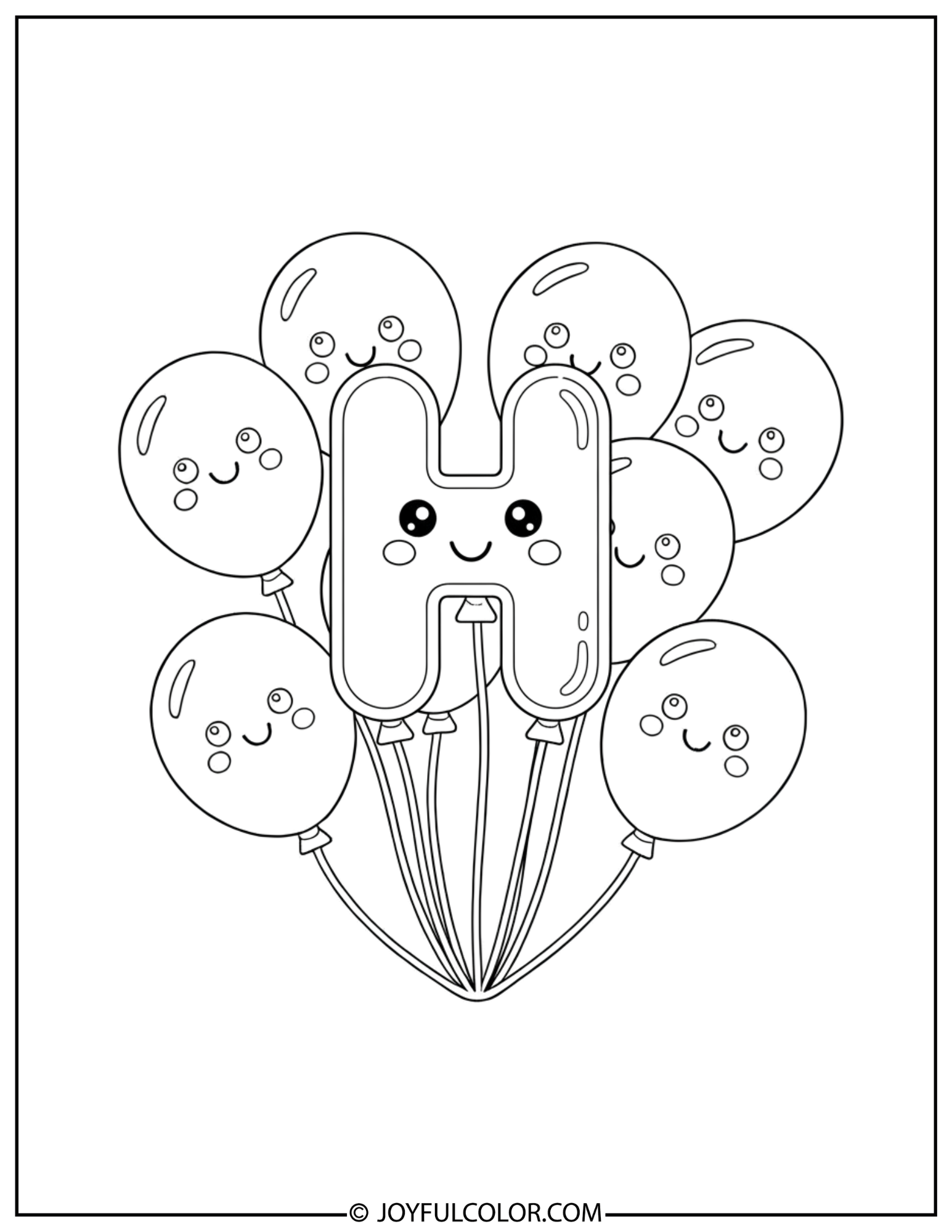 Birthday Balloons Letter H Coloring Page 2