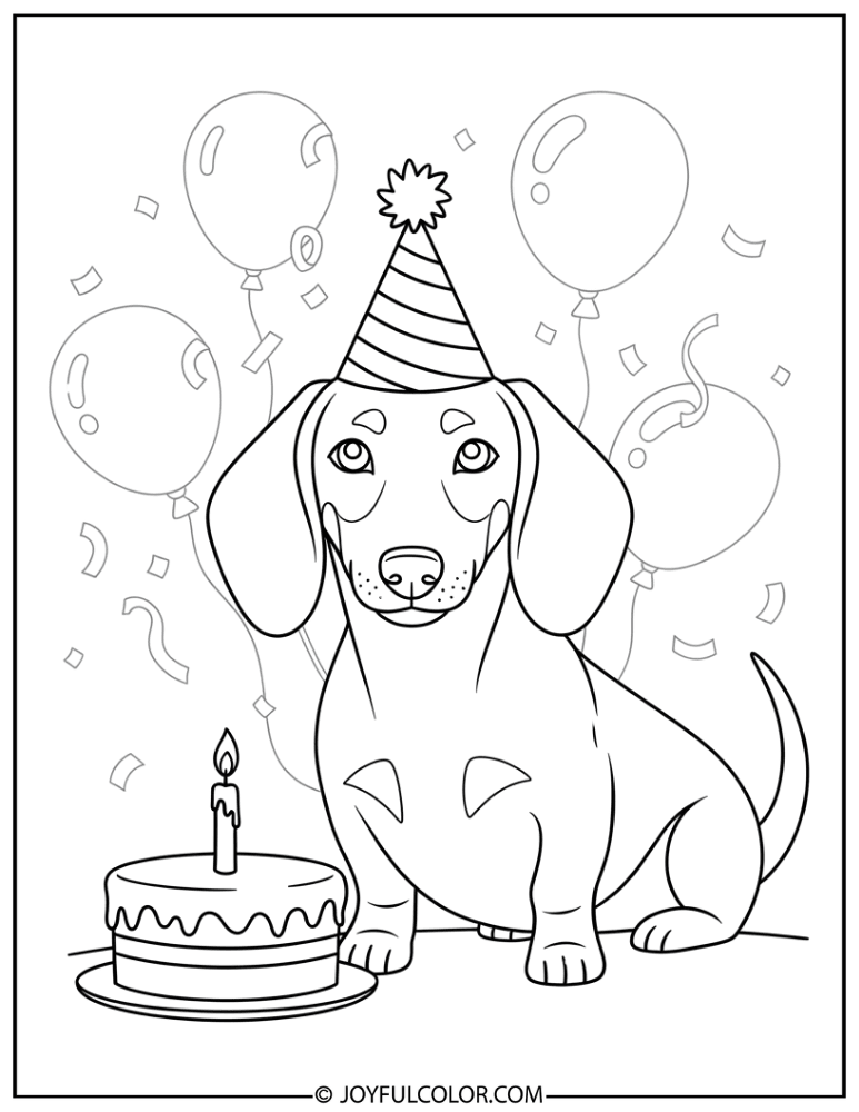 Birthday Dachshund Coloring Page