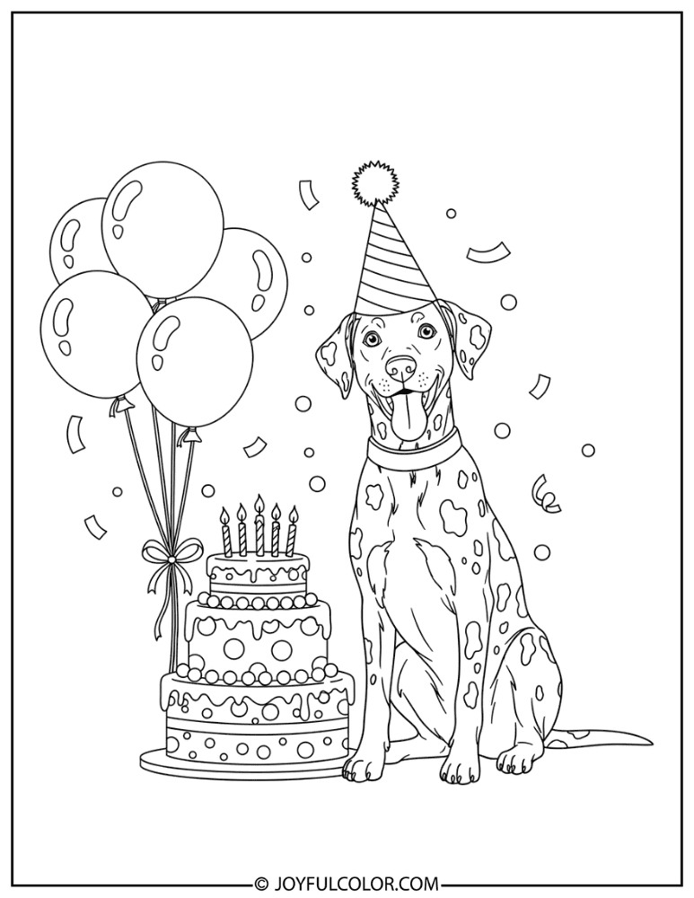 Birthday Dalmatian Coloring Page