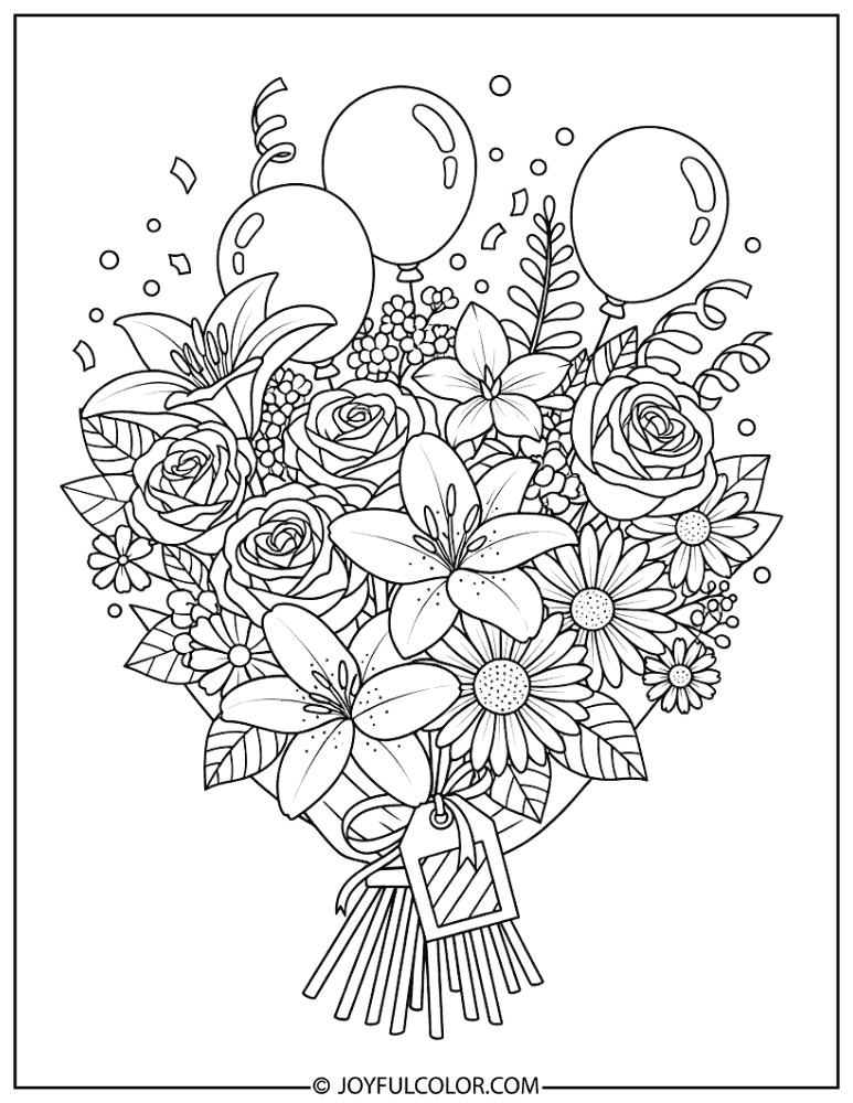 Birthday Flower Bouquet Coloring Page