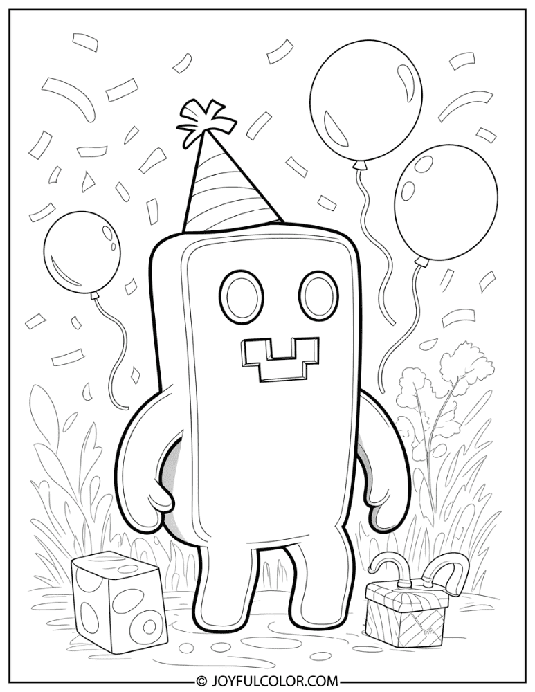 Birthday Party Creeper with Confetti Coloring Page