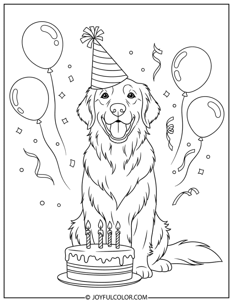 Birthday Retriever Coloring Page