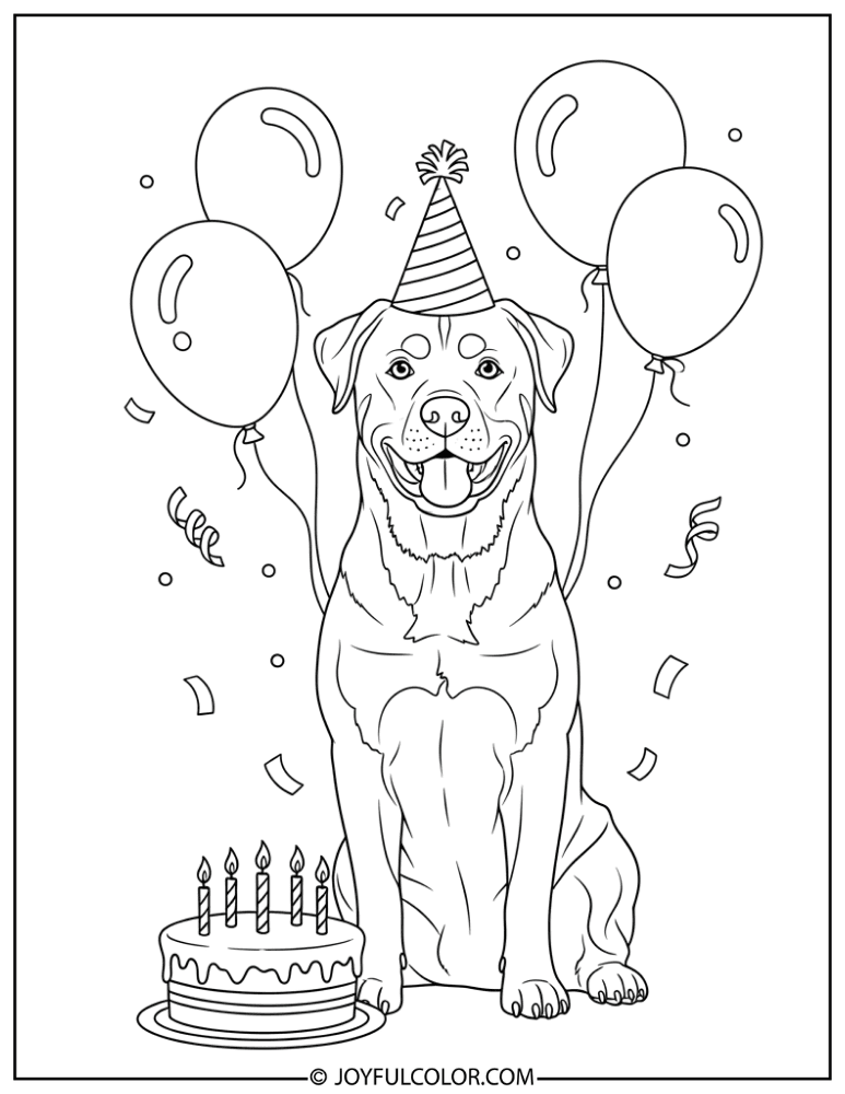 Birthday Rottweiler Coloring Page