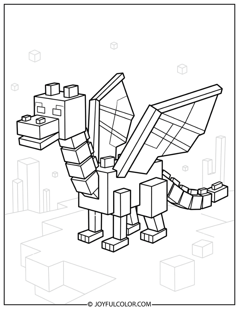 Blocky Ender Dragon Minecraft Style Coloring Page