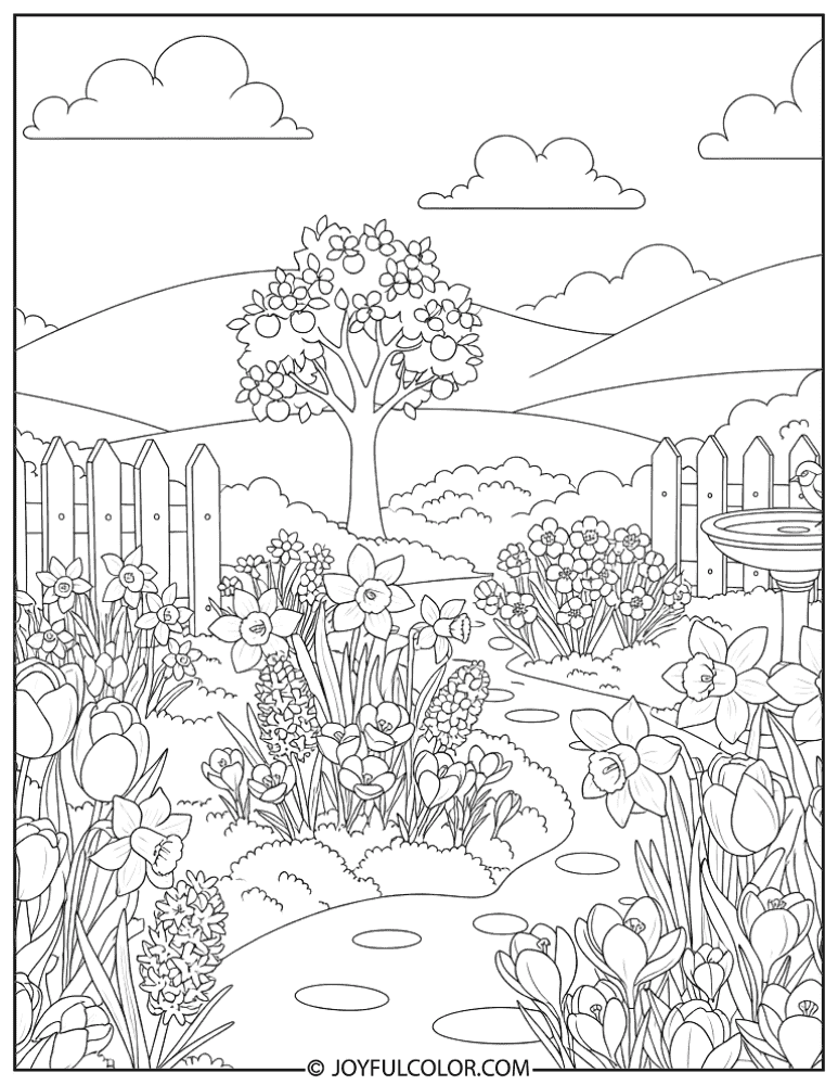 Blooming Flower Garden Coloring Page