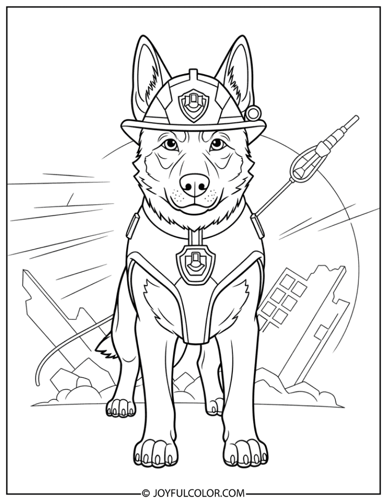 Brave Police Dog Saving Day Coloring Page