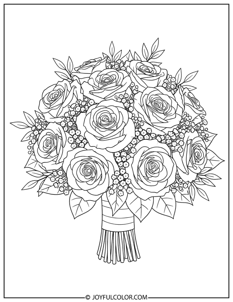 Bridal Rose Bouquet Coloring Page