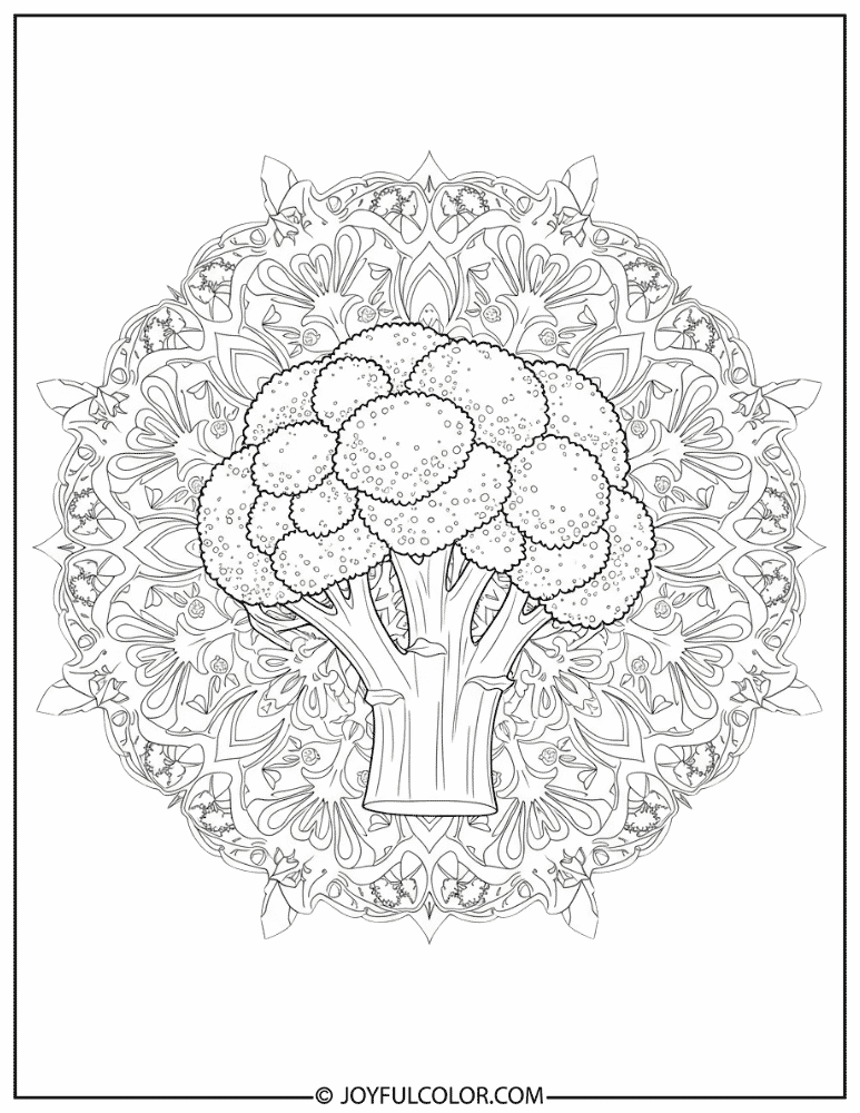 Broccoli Mandala Coloring Page