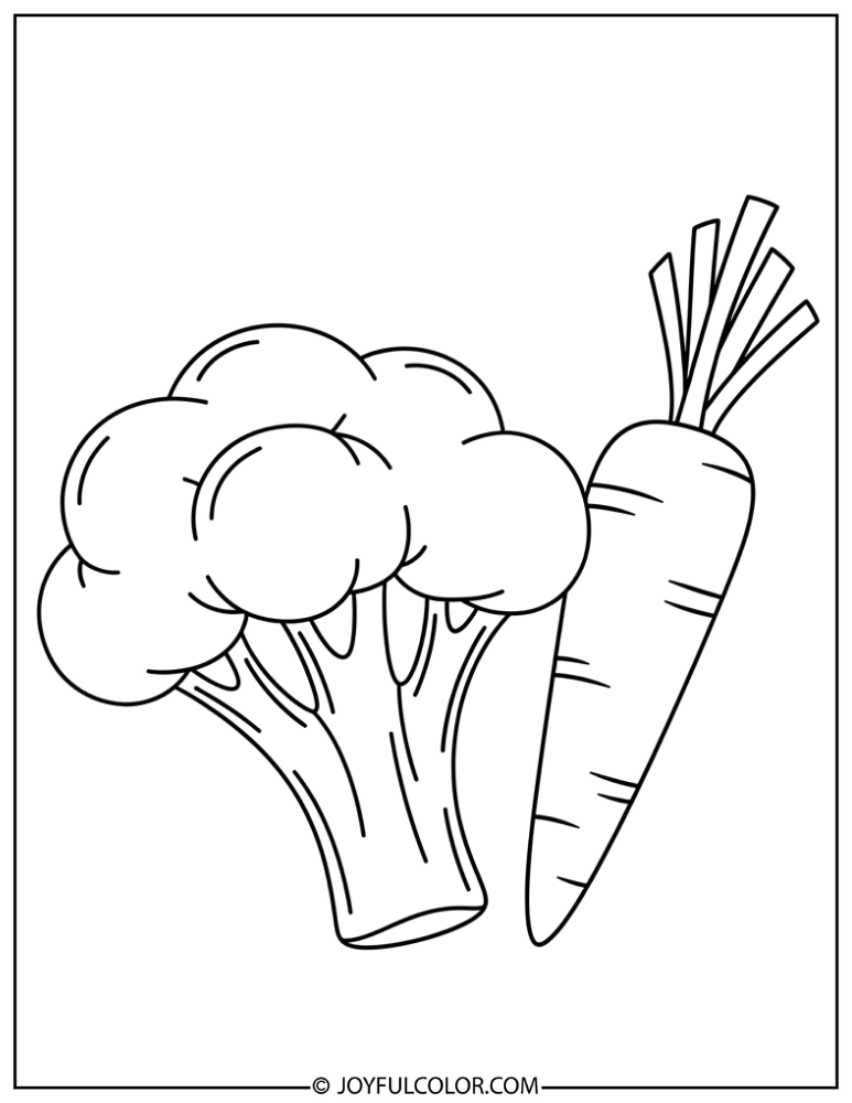 Broccoli and Carrot Coloring Page