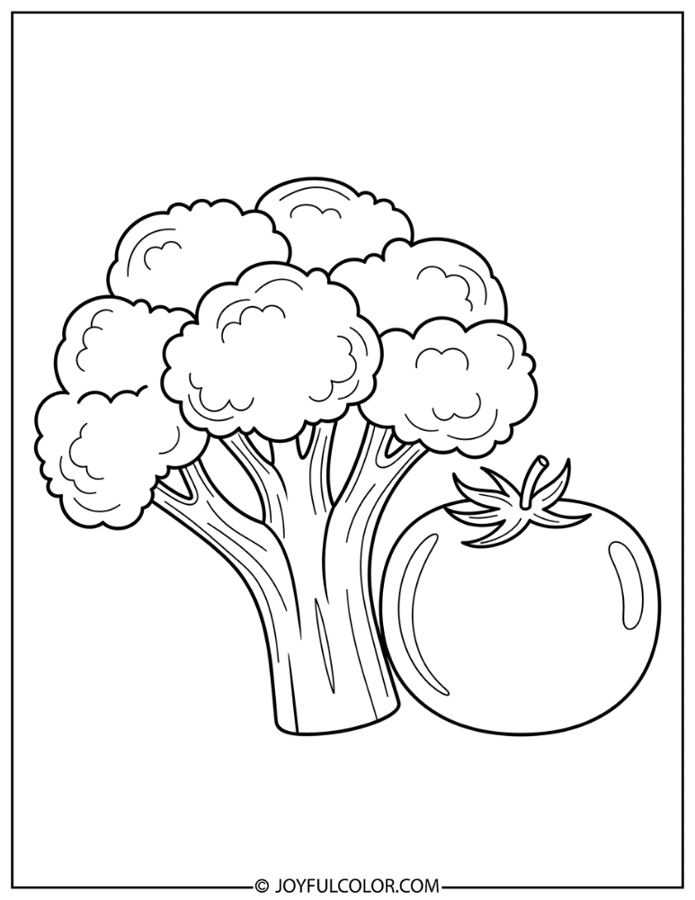 Broccoli and Tomato Coloring Page