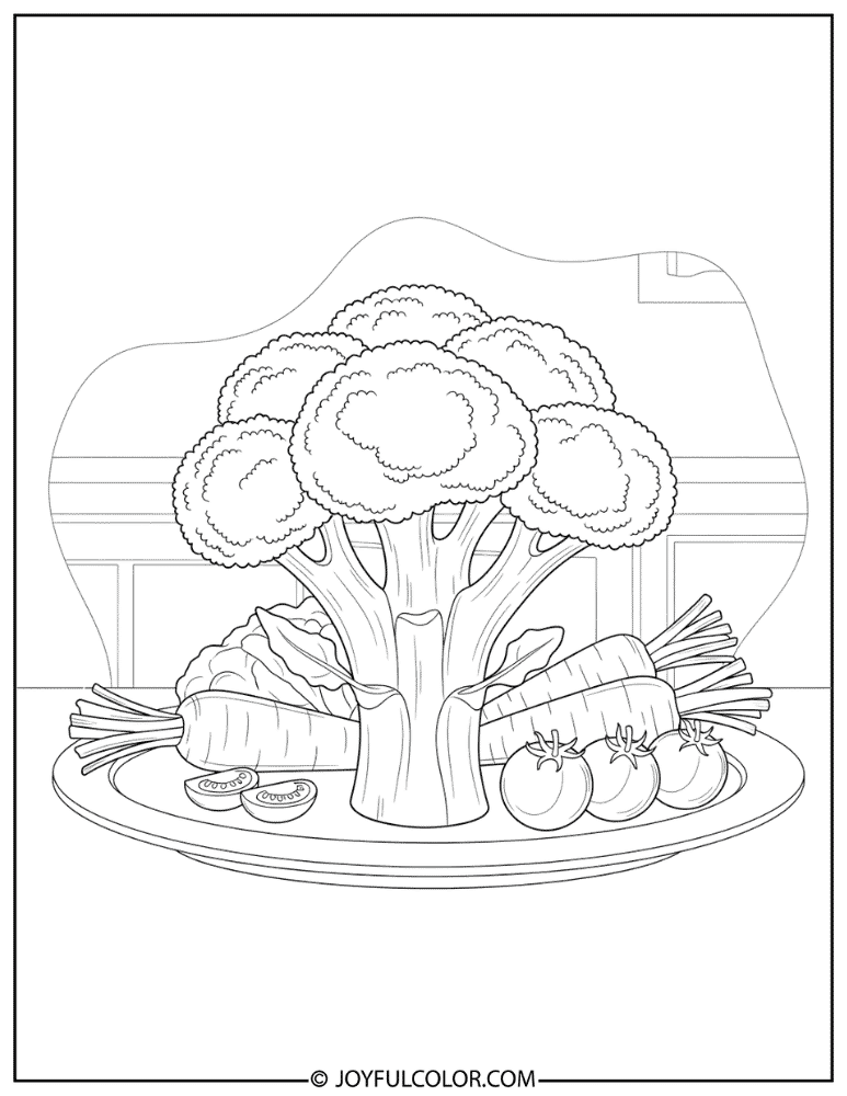 Broccoli on a Healthy Plate Coloring Page