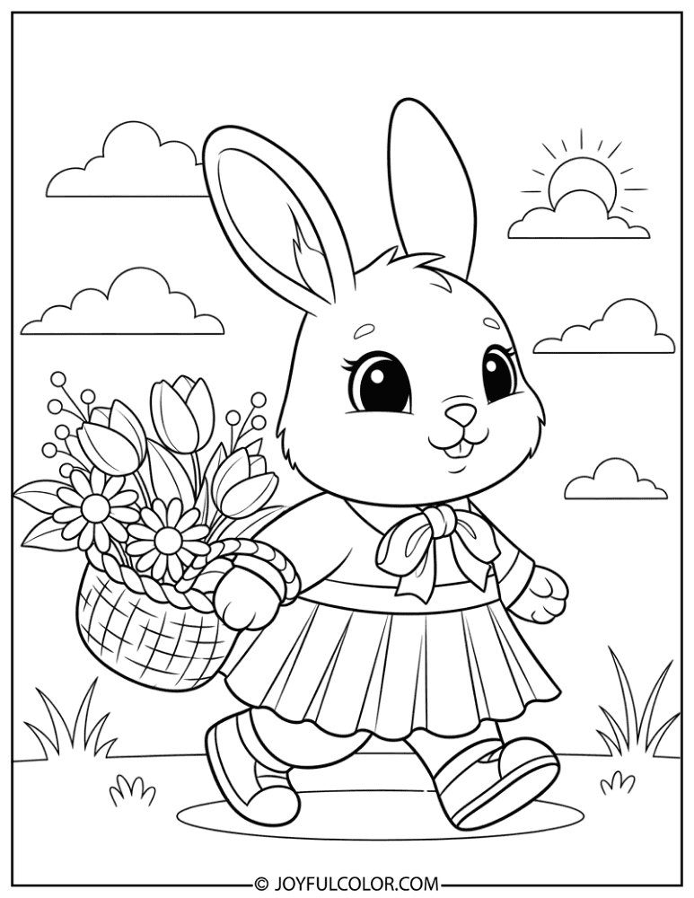 Bunny Carrying Flower Basket Coloring Page