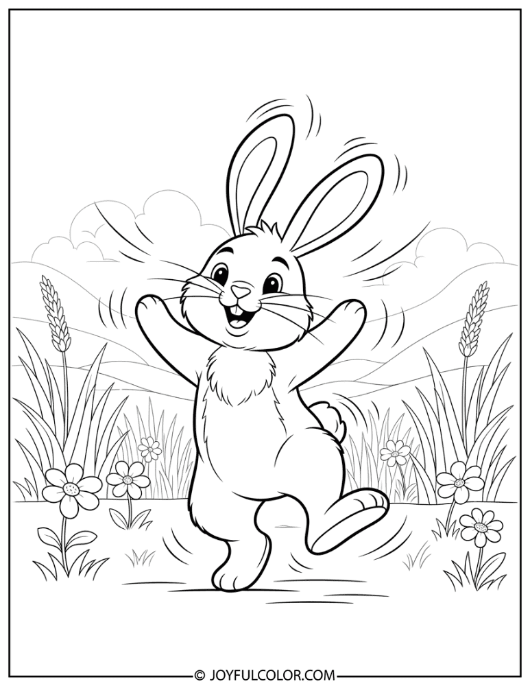 Bunny Dancing in Field Coloring Page