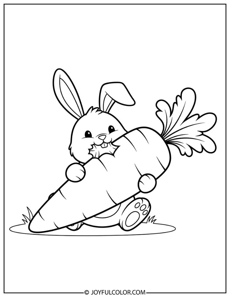 Bunny Eating Giant Carrot Coloring Page
