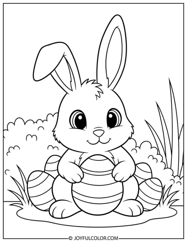 Bunny Hiding Eggs Coloring Page