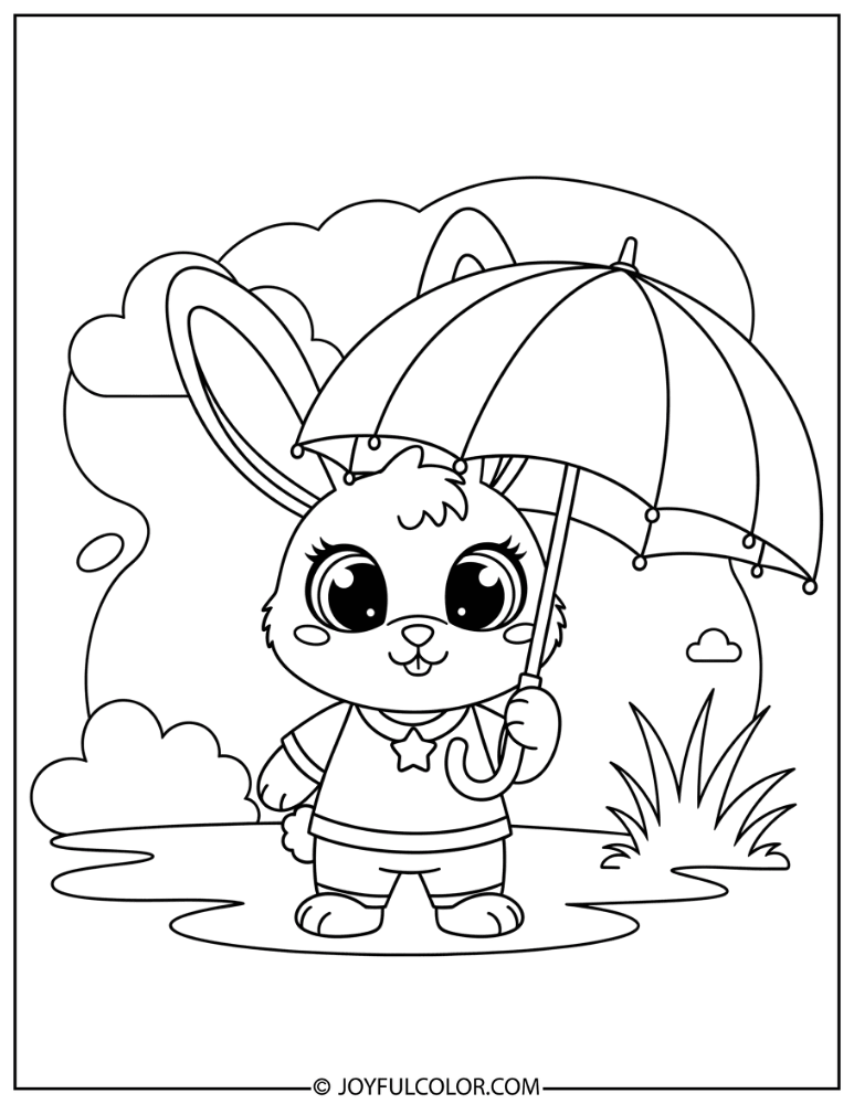 Bunny Holding Umbrella Coloring Page