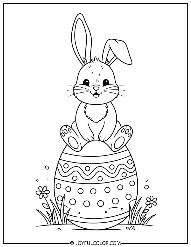 Bunny Sitting on Giant Egg Coloring Page
