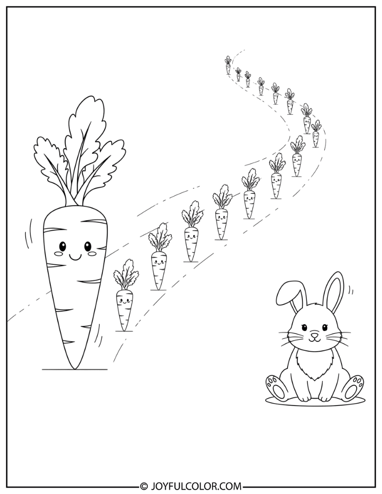 Bunny Trail of Carrots Coloring Page