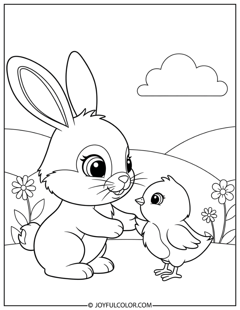 Bunny and Chick Coloring Page