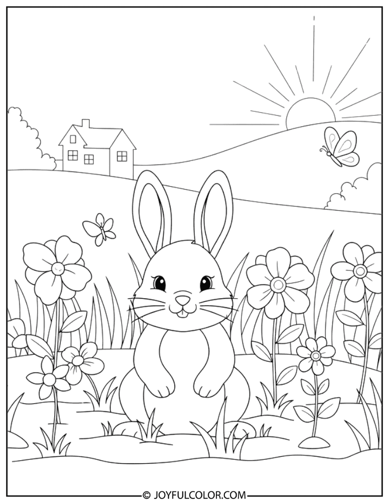 Bunny in Garden Coloring Page