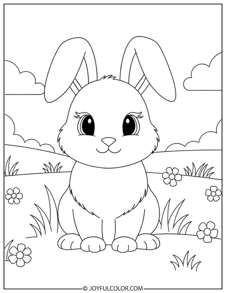 Bunny in Sunny Meadow Coloring Page