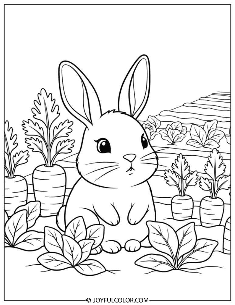 Bunny in Vegetable Garden Coloring Page