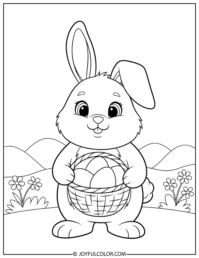 Bunny with Basket of Eggs Coloring Page