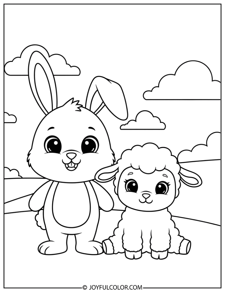 Bunny with Lamb Coloring Page
