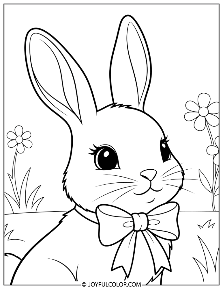 Bunny with Ribbon Bow Coloring Page