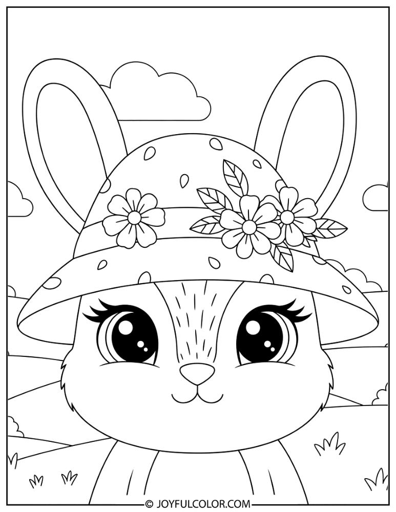 Bunny with Spring Hat Coloring Page
