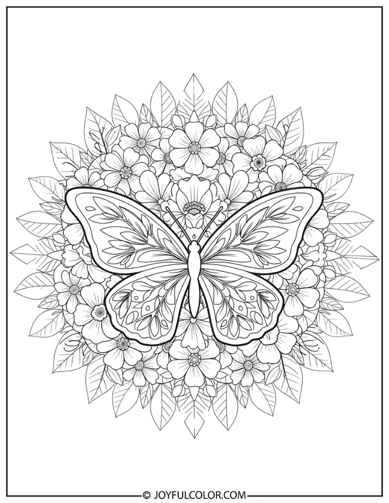 Butterfly Floral Mandala Coloring Page
