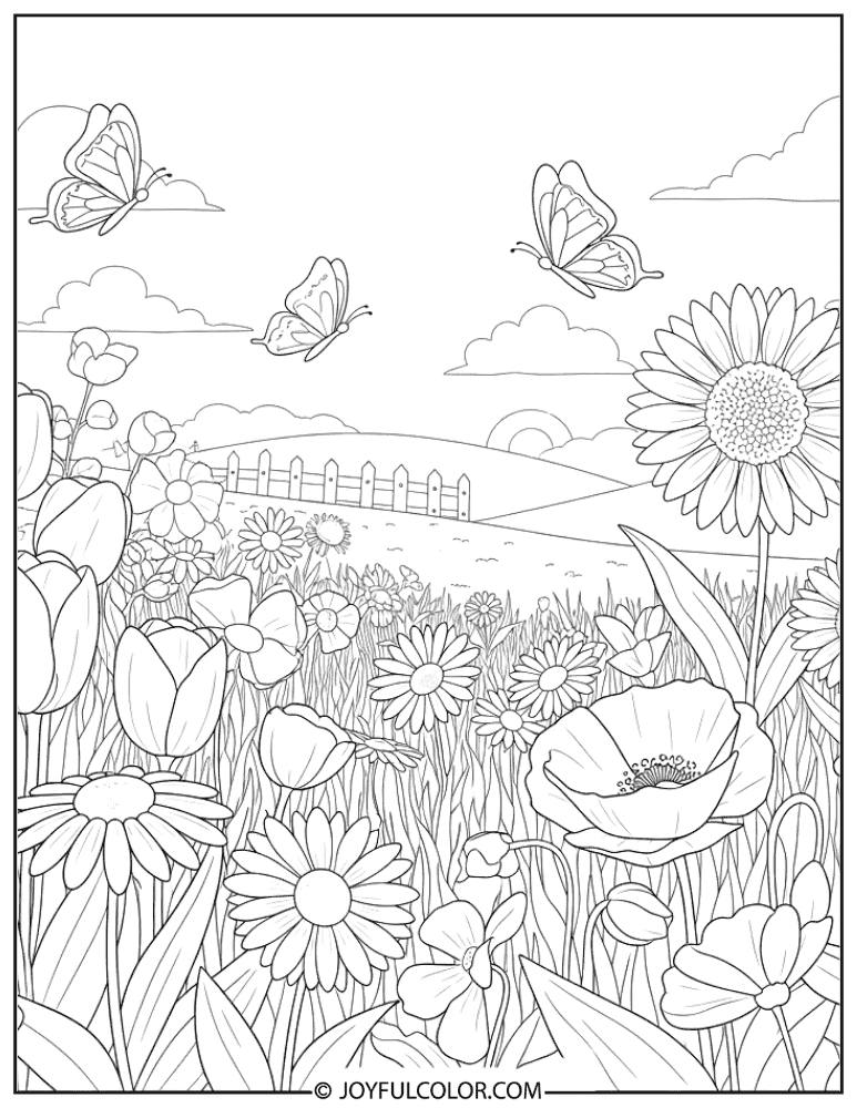 Butterfly Meadow Garden Coloring Page