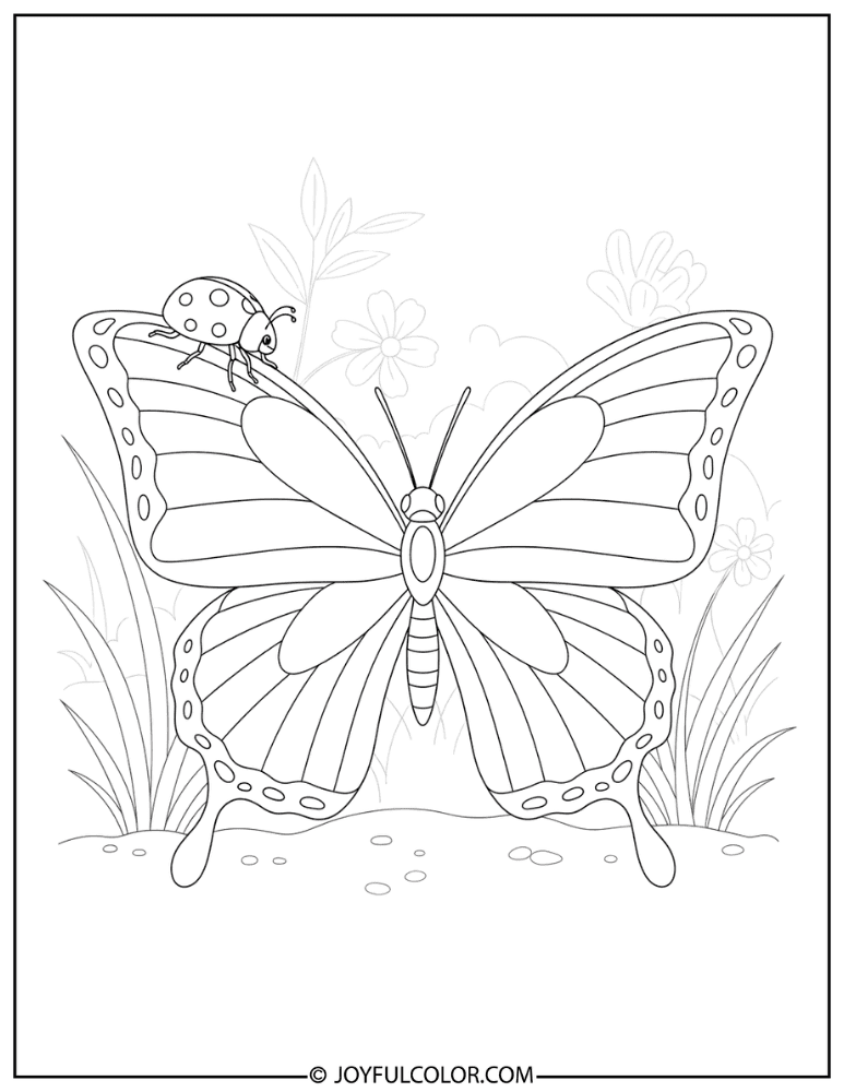 Butterfly and Ladybug Coloring Page