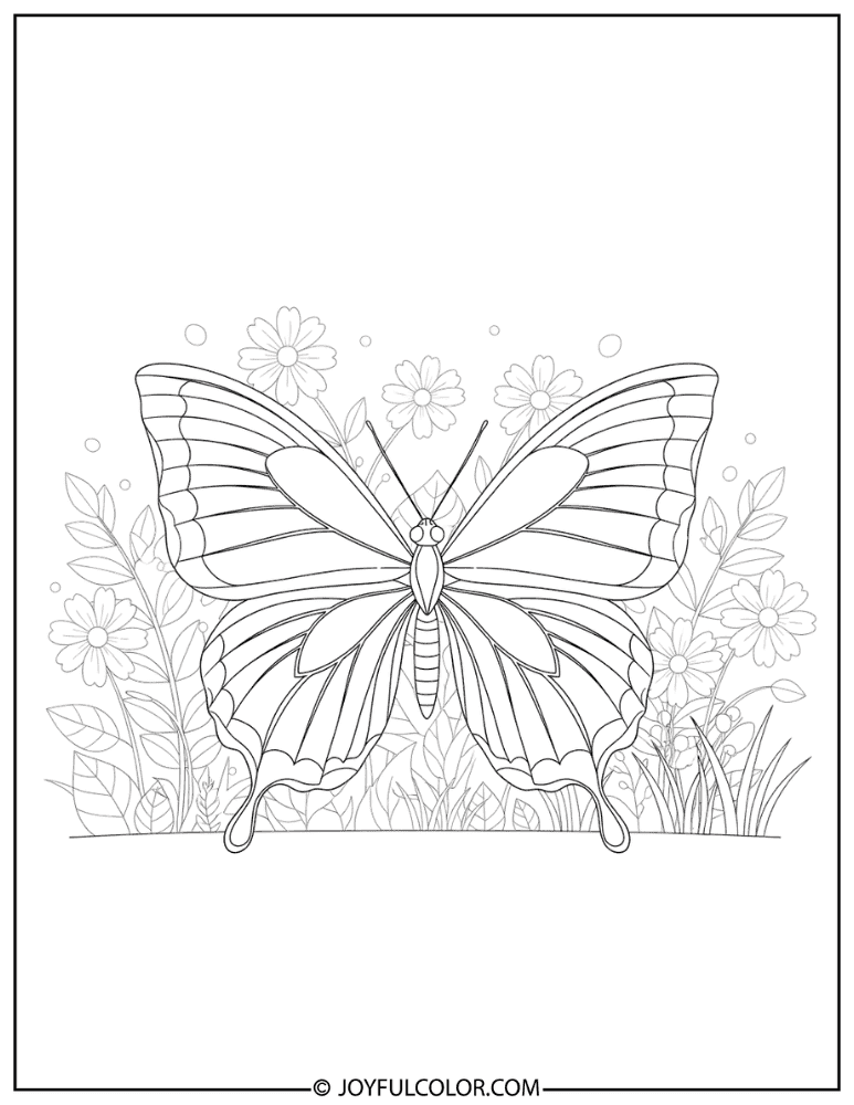 Butterfly in Flower Garden Coloring Page