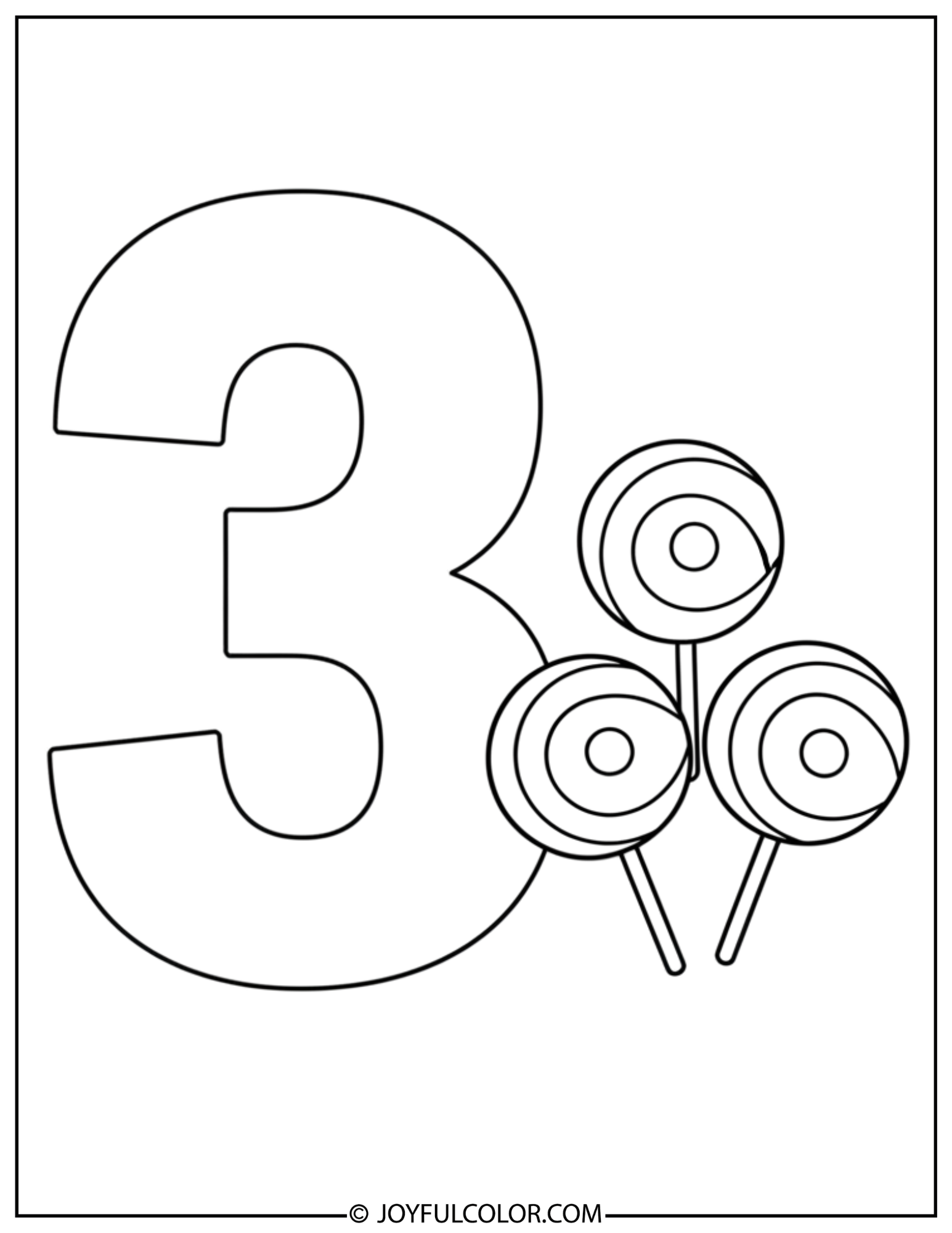 Candy Number 3 Coloring Page
